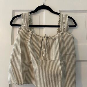 Striped Cream and Green Linen Women's Top